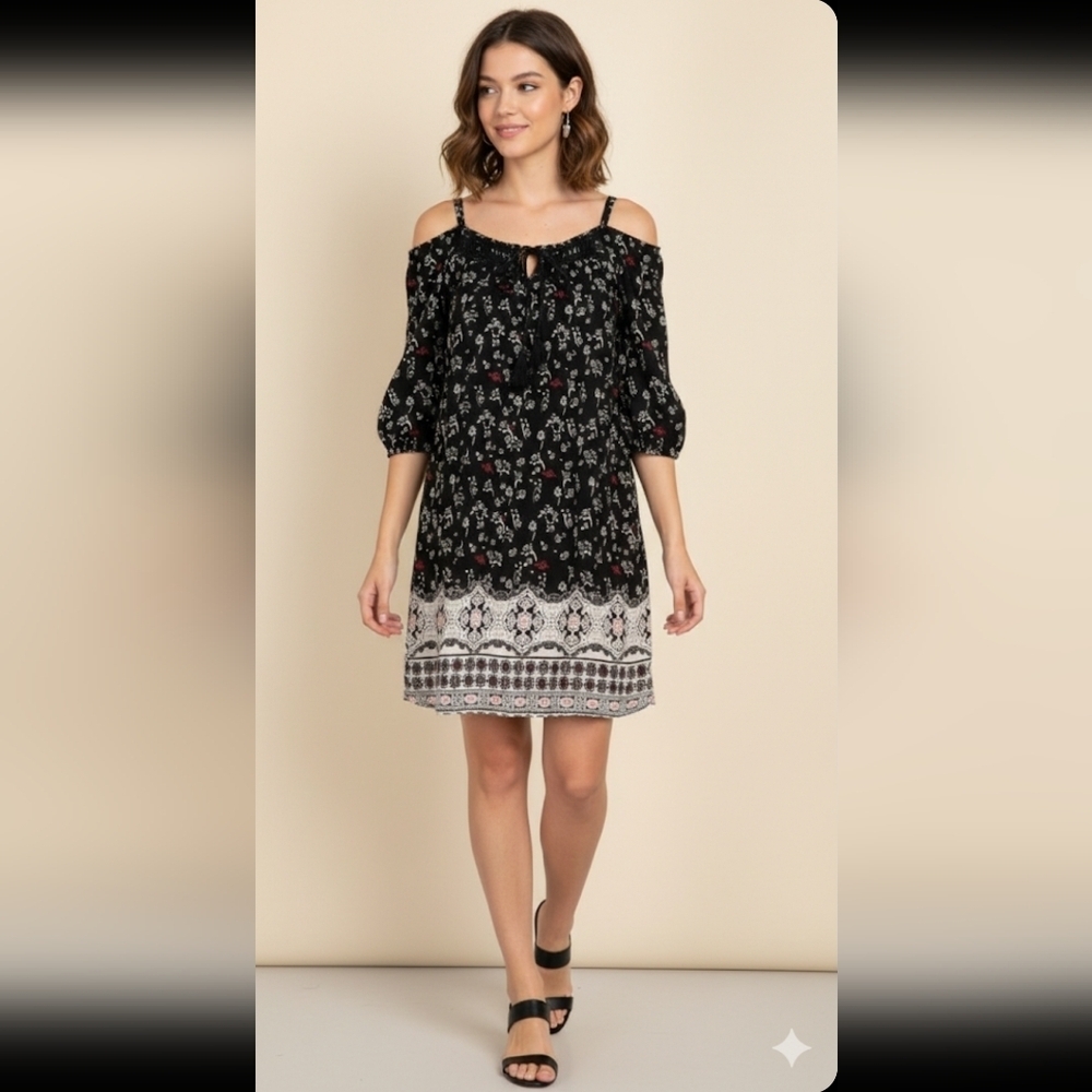 NWT Tanzara Floral Off-Shoulder Mini Dress -Womans Size L.
